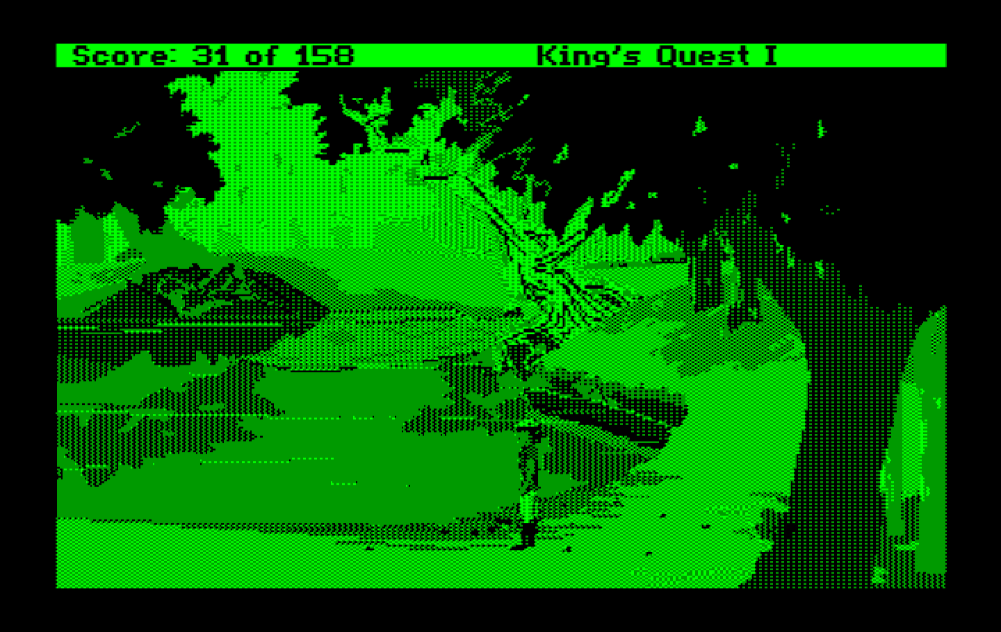 Roberta Williams' King's Quest I: Quest for the Crown IBM PC/Compatibles Screenshot: By a lake; anything of importance here?