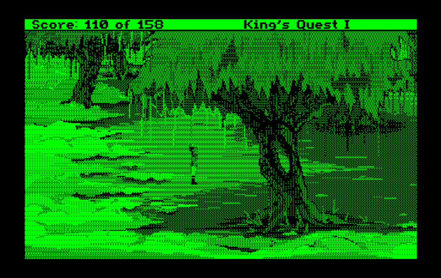 Roberta Williams' King's Quest I: Quest for the Crown IBM PC/Compatibles Screenshot: Exploring the area to see if I find anything.
