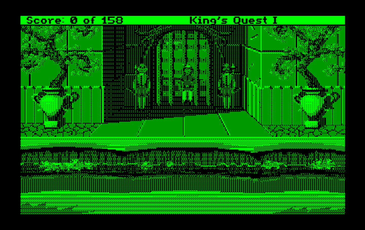 Roberta Williams' King's Quest I: Quest for the Crown IBM PC/Compatibles Screenshot: The game begins here, just outside the castle.