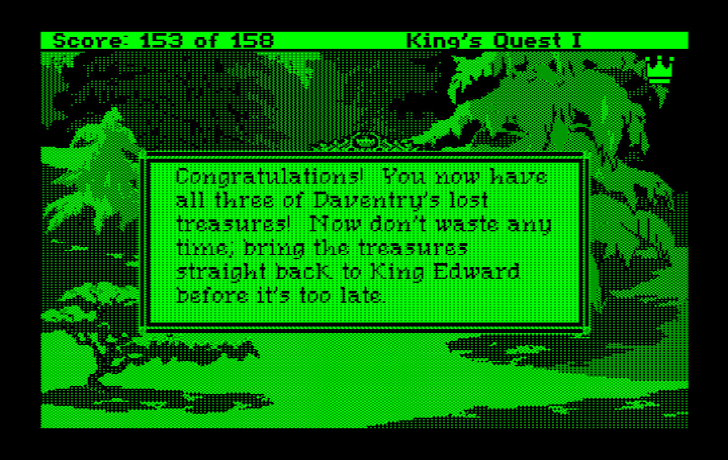 Roberta Williams' King's Quest I: Quest for the Crown IBM PC/Compatibles Screenshot: Time to head back to the castle!