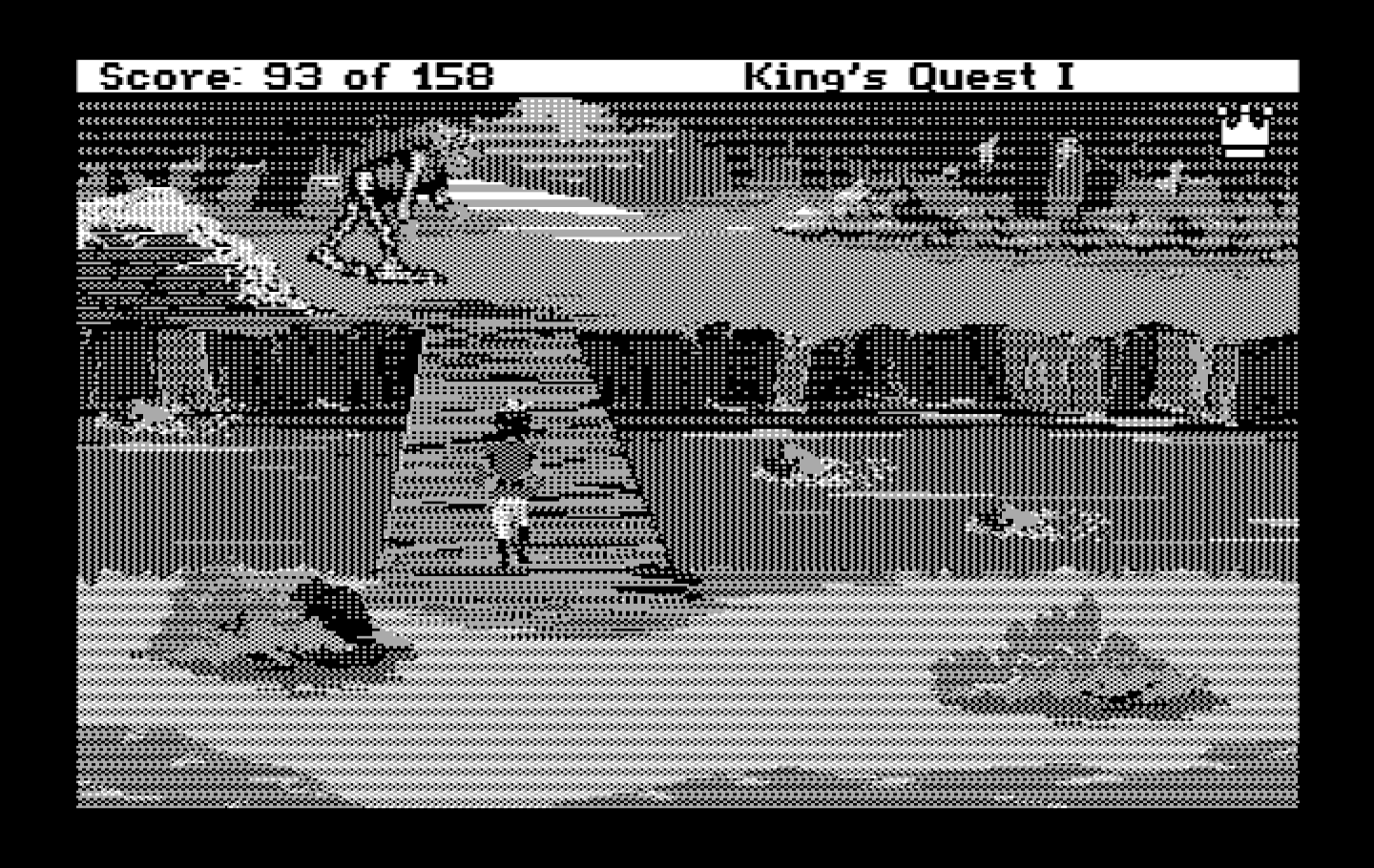 Roberta Williams' King's Quest I: Quest for the Crown IBM PC/Compatibles Screenshot: This bridge is guarded by a troll!