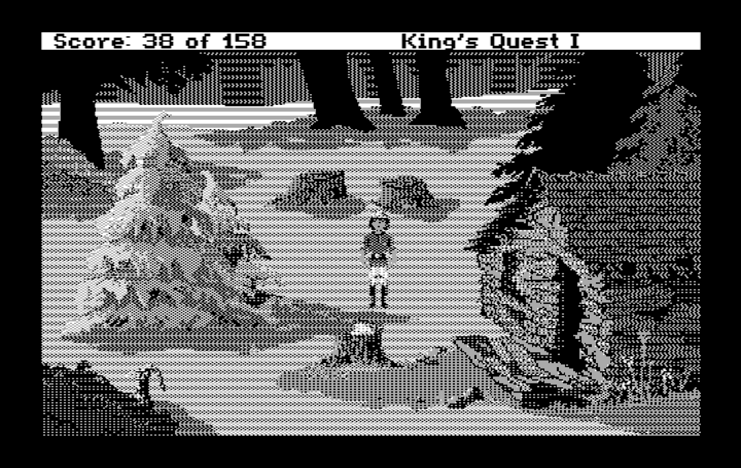 Roberta Williams' King's Quest I: Quest for the Crown IBM PC/Compatibles Screenshot: Just outside the woodcutter's house.