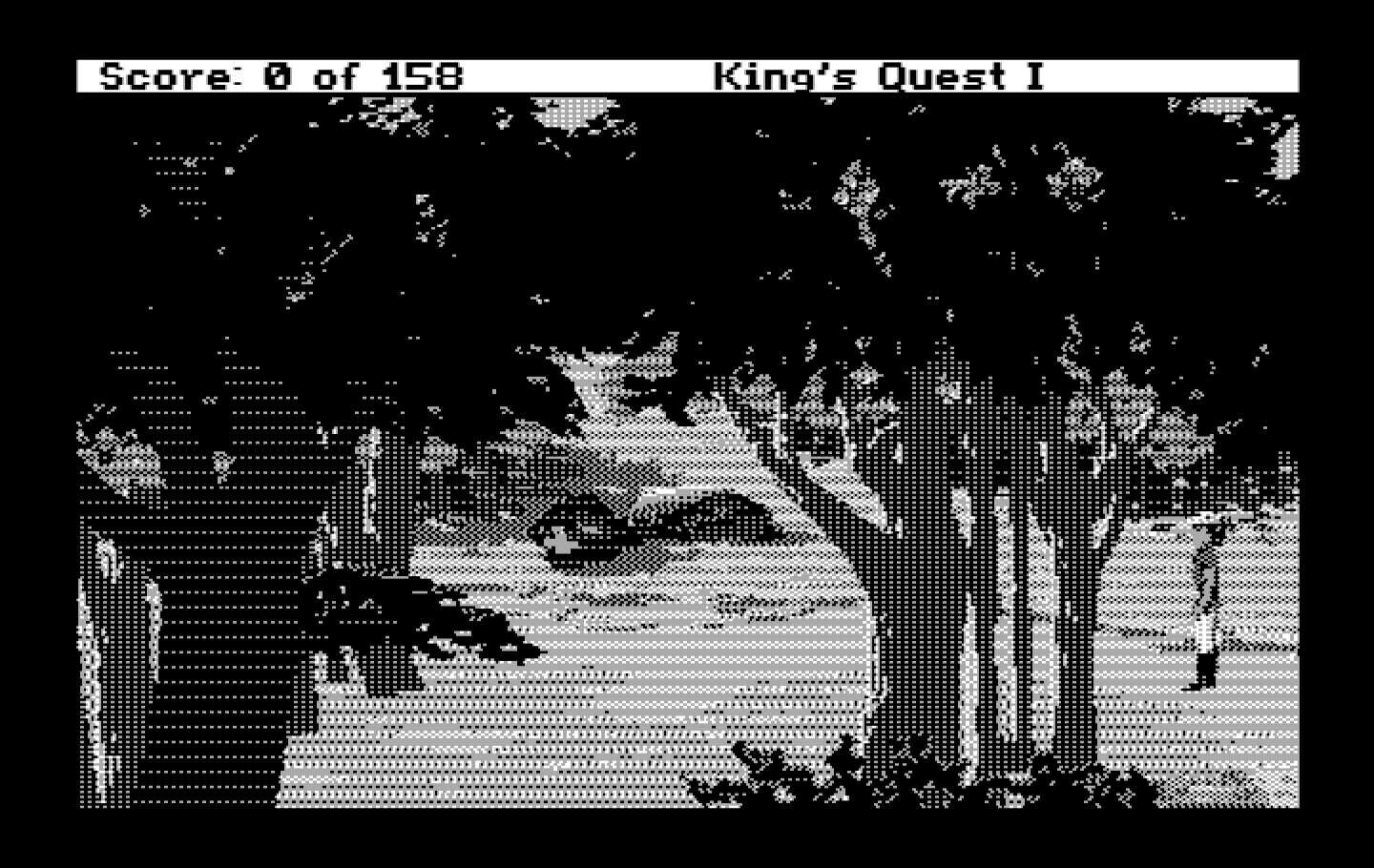 Roberta Williams' King's Quest I: Quest for the Crown IBM PC/Compatibles Screenshot: Exploring the forest.
