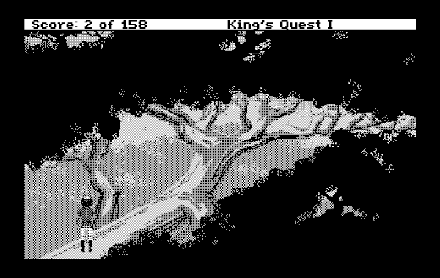 Roberta Williams' King's Quest I: Quest for the Crown IBM PC/Compatibles Screenshot: There's a nest at the end of the tree branch.