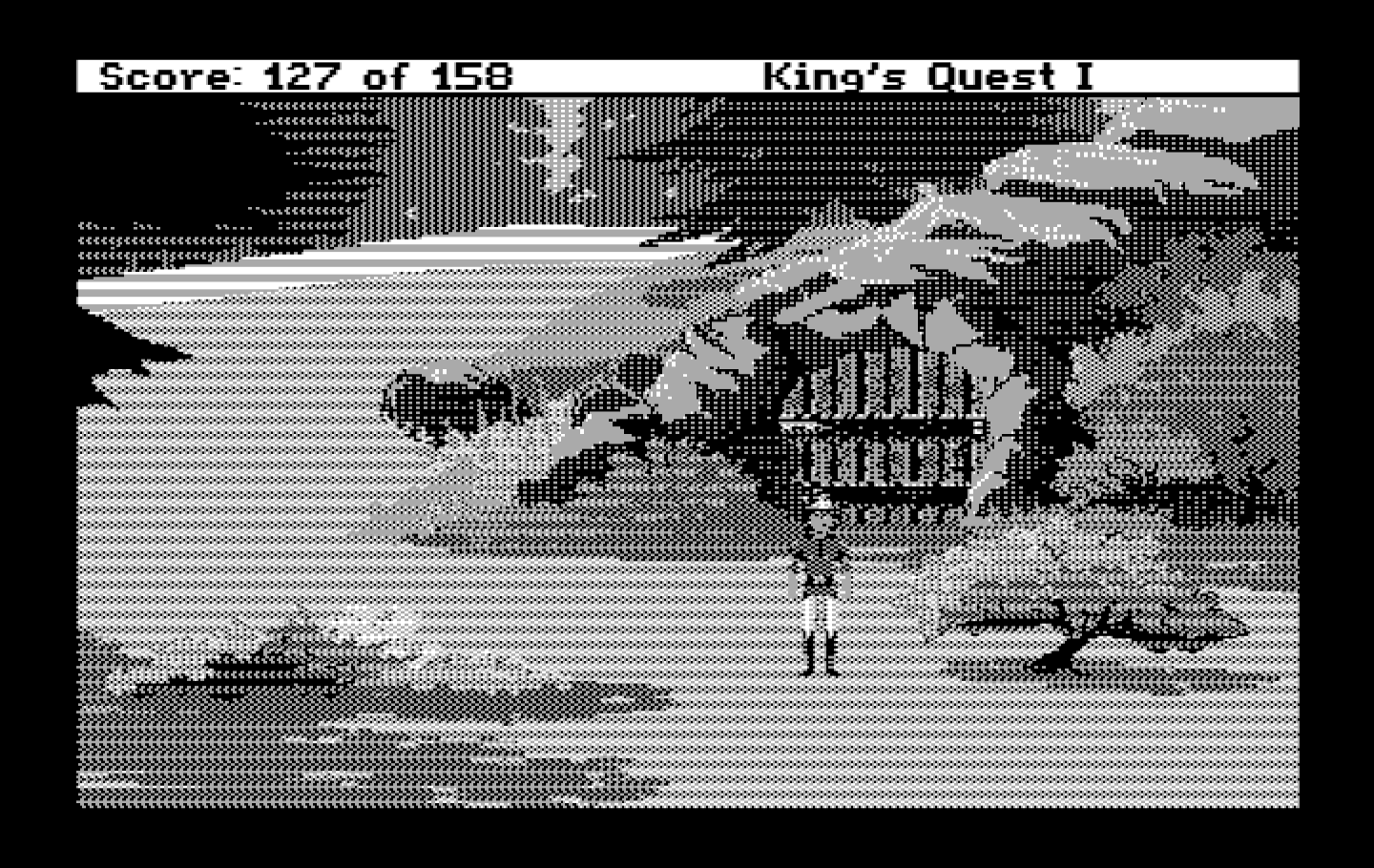 Roberta Williams' King's Quest I: Quest for the Crown IBM PC/Compatibles Screenshot: Once you leave through that large door, you can't go back in.