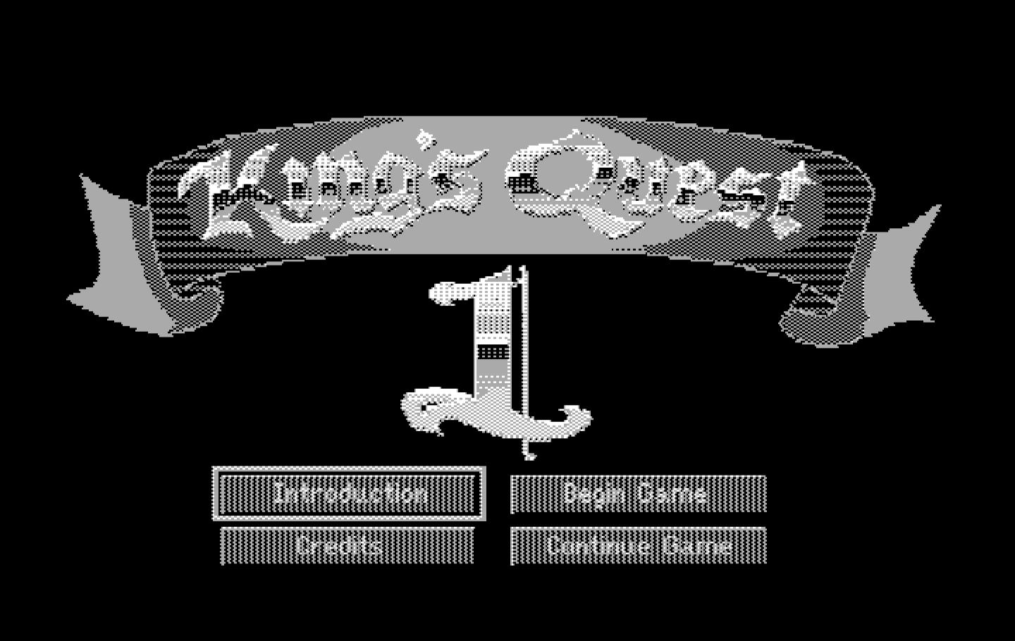 Roberta Williams' King's Quest I: Quest for the Crown IBM PC/Compatibles Screenshot: The main menu.