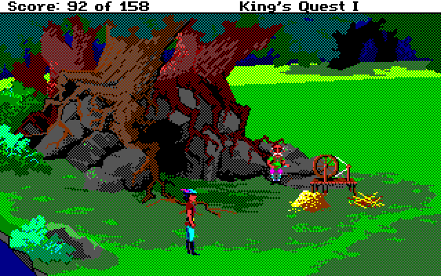 Roberta Williams' King's Quest I: Quest for the Crown Amiga Screenshot: Who is this hiding in the woods?