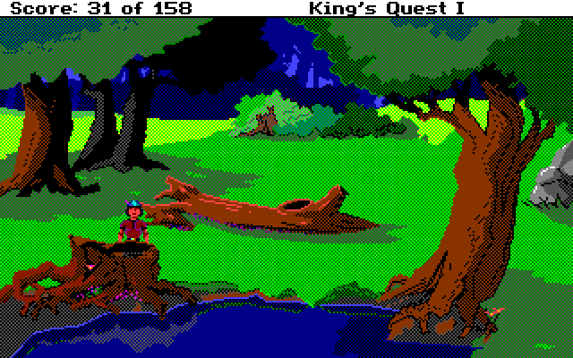Roberta Williams' King's Quest I: Quest for the Crown Amiga Screenshot: I wonder if anything is hidden inside these old trees?