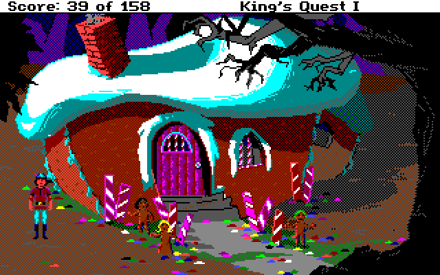 Roberta Williams' King's Quest I: Quest for the Crown Amiga Screenshot: This house looks tasty! But be careful, a witch lives here...