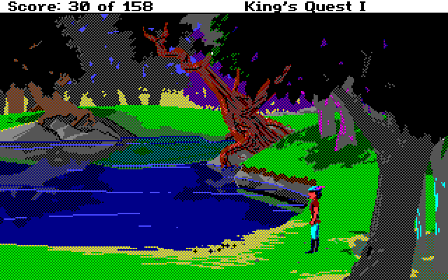 Roberta Williams' King's Quest I: Quest for the Crown Amiga Screenshot: A nice pond where I can collect some pebbles.