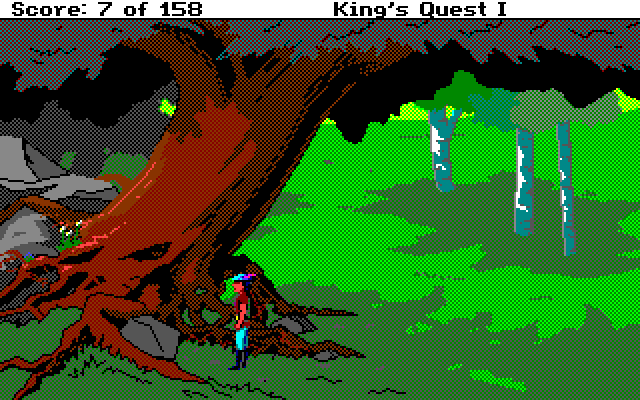 Roberta Williams' King's Quest I: Quest for the Crown Amiga Screenshot: This tree looks solid and climbable...