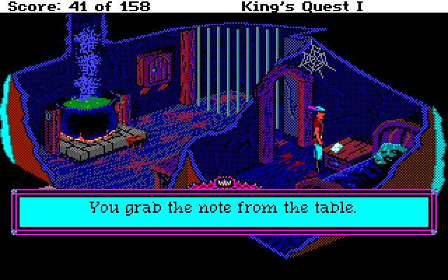 Roberta Williams' King's Quest I: Quest for the Crown Amiga Screenshot: Sneaking around while the witch is away...