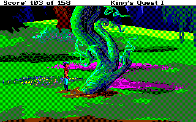Roberta Williams' King's Quest I: Quest for the Crown Amiga Screenshot: Time to climb the beanstalk...