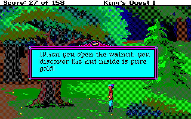 Roberta Williams' King's Quest I: Quest for the Crown Amiga Screenshot: I found a lucky walnut!