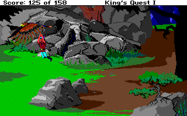 Roberta Williams' King's Quest I: Quest for the Crown Amiga Screenshot: Catching a ride with a giant condor!