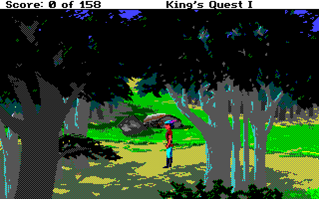 Roberta Williams' King's Quest I: Quest for the Crown Amiga Screenshot: Exploring the forest...
