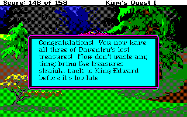 Roberta Williams' King's Quest I: Quest for the Crown Amiga Screenshot: I now have all of the treasures, just need to go back to the castle...