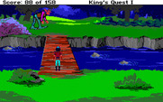 Roberta Williams' King's Quest I: Quest for the Crown for Amiga - A mean, old troll guards this bridge.