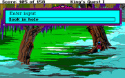 Roberta Williams' King's Quest I: Quest for the Crown for Amiga - Checking out this suspicious hole to see if anything is there...