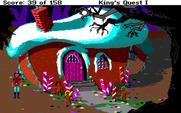 Roberta Williams' King's Quest I: Quest for the Crown for Amiga - This house looks tasty! But be careful, a witch lives here...