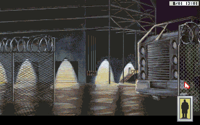 Rise of the Dragon IBM PC/Compatibles Screenshot: Sneaking around a warehouse.