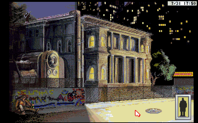 Rise of the Dragon IBM PC/Compatibles Screenshot: Sneaking around outside someone's house...