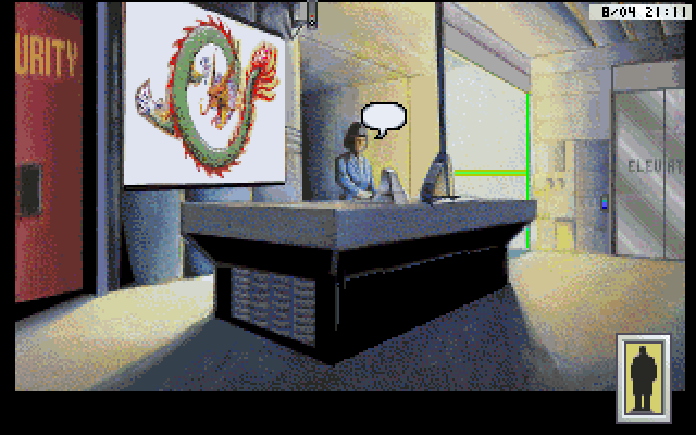 Rise of the Dragon IBM PC/Compatibles Screenshot: Talk to the receptionist to get in...or at least try!