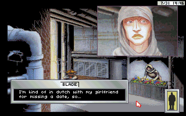 Rise of the Dragon IBM PC/Compatibles Screenshot: I'm sort of in trouble; maybe buying flowers will help?