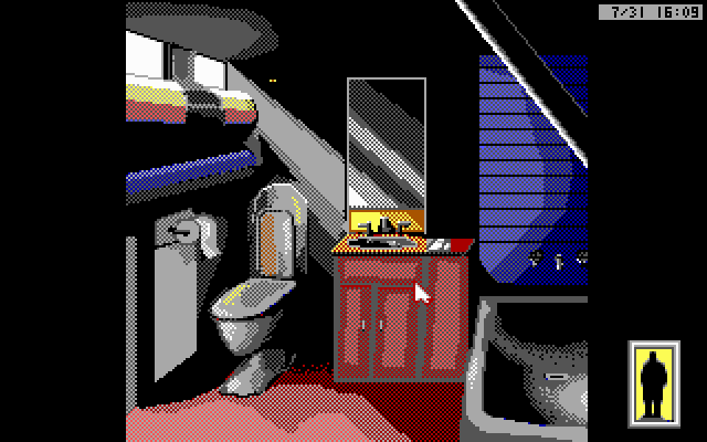 Rise of the Dragon IBM PC/Compatibles Screenshot: Any clues in the bathroom?