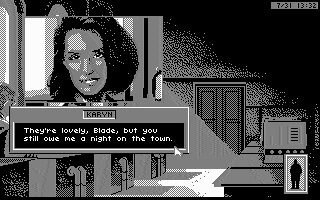 Rise of the Dragon IBM PC/Compatibles Screenshot: Karyn was mad at me, but the flowers helped!