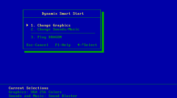 Rise of the Dragon IBM PC/Compatibles Screenshot: Main setup menu (256 color version).
