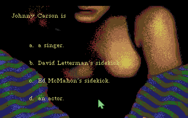 Leisure Suit Larry 1: In the Land of the Lounge Lizards Amiga Screenshot: First, you'll need to answer a few questions to prove your age...