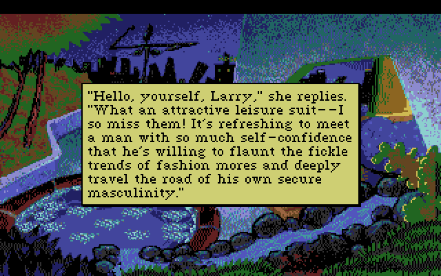 Leisure Suit Larry 1: In the Land of the Lounge Lizards Amiga Screenshot: Introducing yourself...