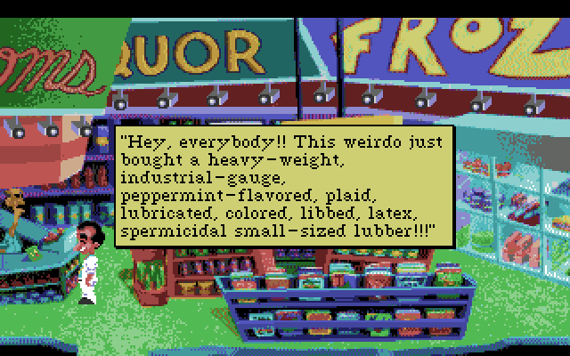 Leisure Suit Larry 1: In the Land of the Lounge Lizards Amiga Screenshot: The store employee doesn't help you out much...
