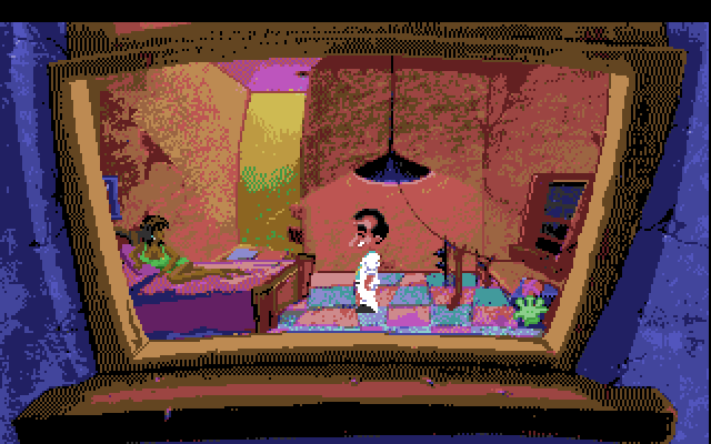 Leisure Suit Larry 1: In the Land of the Lounge Lizards Amiga Screenshot: At the top level of the bar; who's that girl here?