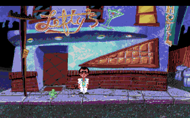 Leisure Suit Larry 1: In the Land of the Lounge Lizards Amiga Screenshot: The game starts at Lefty's Bar.