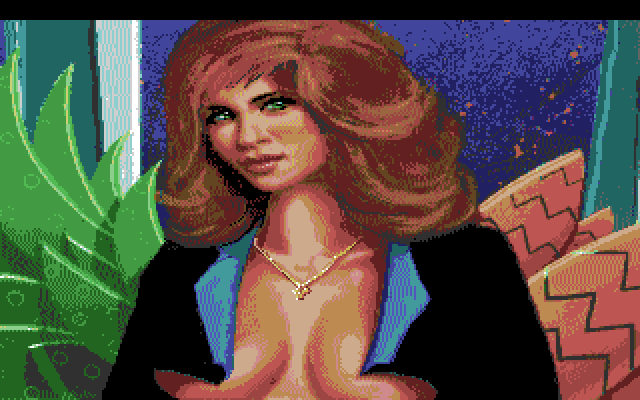 Leisure Suit Larry 1: In the Land of the Lounge Lizards Amiga Screenshot: Closeup view of Faith, another girl you'll encounter...