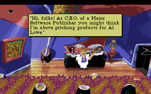 Leisure Suit Larry 1: In the Land of the Lounge Lizards Amiga Screenshot: Ken Williams has a sales pitch after you win the game...