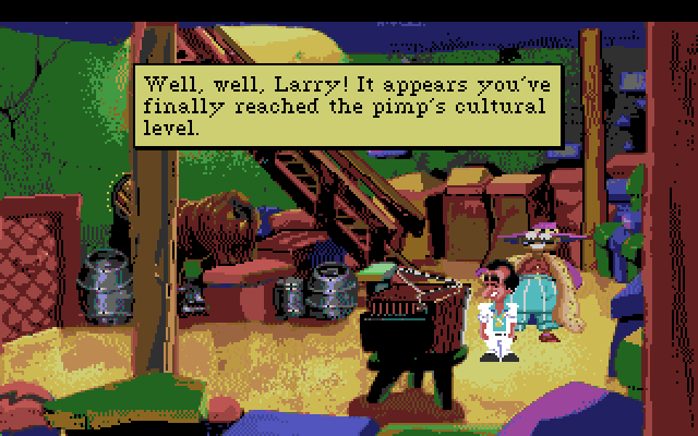 Leisure Suit Larry 1: In the Land of the Lounge Lizards Amiga Screenshot: Use the t.v. to distract the pimp who was guarding the stairs!