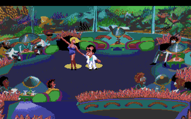 Leisure Suit Larry 1: In the Land of the Lounge Lizards Amiga Screenshot: Larry and Fawn dancing...