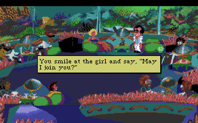 Leisure Suit Larry 1: In the Land of the Lounge Lizards Amiga Screenshot: Hey, there's an attractive girl at the disco!