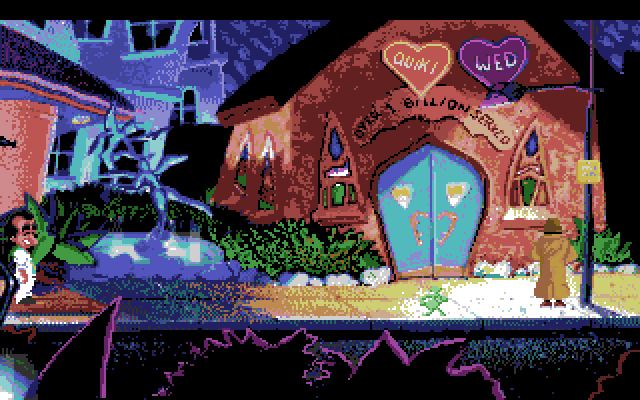 Leisure Suit Larry 1: In the Land of the Lounge Lizards Amiga Screenshot: Outside the wedding chapel...