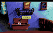 Leisure Suit Larry 1: In the Land of the Lounge Lizards for Amiga - Larry fell into a dumpster... yuck!