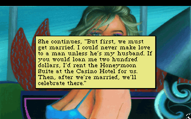 Leisure Suit Larry 1: In the Land of the Lounge Lizards IBM PC/Compatibles Screenshot: Fawn wants to get married first...