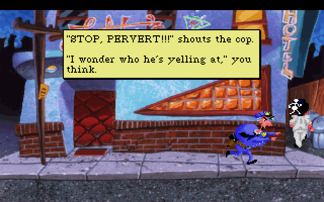 Leisure Suit Larry 1: In the Land of the Lounge Lizards IBM PC/Compatibles Screenshot: Running from the police...
