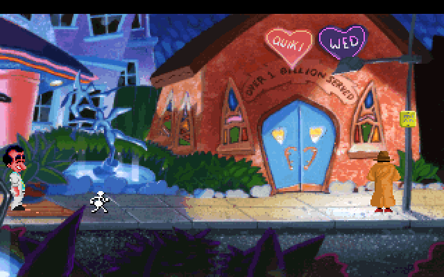 Leisure Suit Larry 1: In the Land of the Lounge Lizards IBM PC/Compatibles Screenshot: Outside the wedding chappel...