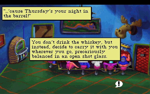 Leisure Suit Larry 1: In the Land of the Lounge Lizards IBM PC/Compatibles Screenshot: Larry acquires some whiskey...