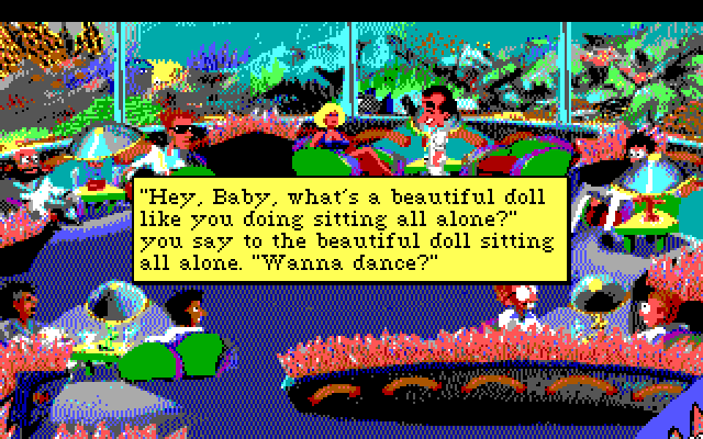 Leisure Suit Larry 1: In the Land of the Lounge Lizards IBM PC/Compatibles Screenshot: Larry finds a girl by herself...