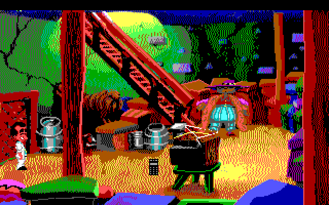 Leisure Suit Larry 1: In the Land of the Lounge Lizards IBM PC/Compatibles Screenshot: The pimp blocks the stairs...
