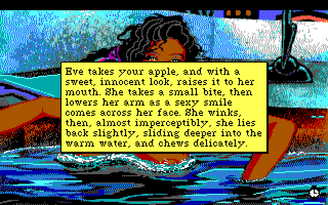 Leisure Suit Larry 1: In the Land of the Lounge Lizards IBM PC/Compatibles Screenshot: Handing the apple to Eve...